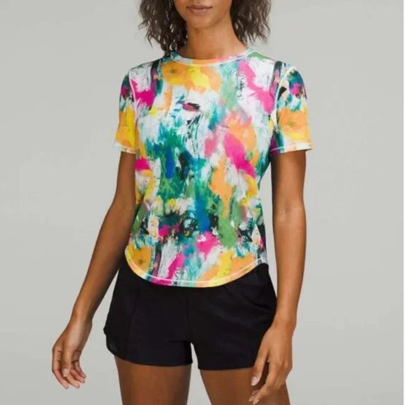 lululemon athletica Tops - Lululemon High-Neck Running and Training T-Shirt in No Limits White Multi